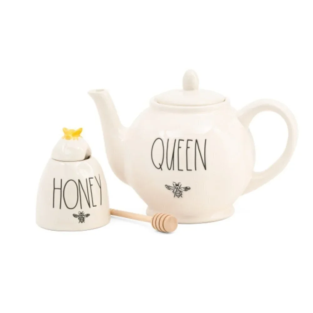 New Rae Dunn Teapot & Honey Pot Gift Set Boxed Farmhouse Kitchen